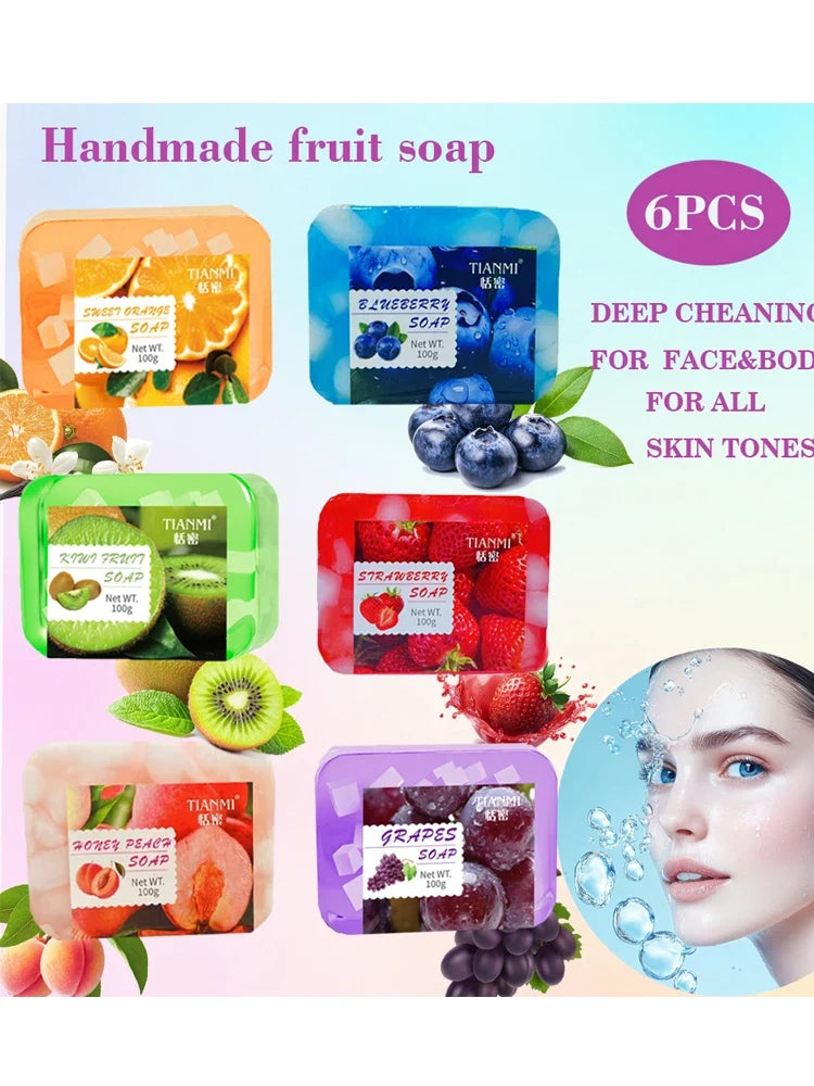 6 Sets of Fruit Flavored Handmade Soap, with 6 Different Flavors to Choose From, Including Sweet Orange, Blueberry, Kiwi, Etc.