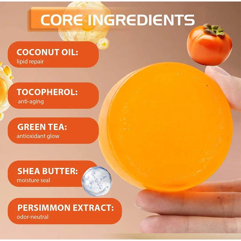 Japanese Persimmon Soap Bar,Body Purifying Deodorizing Natural Mild Soap Bar with Green Tea Extracts,Gentle on All Skin Types