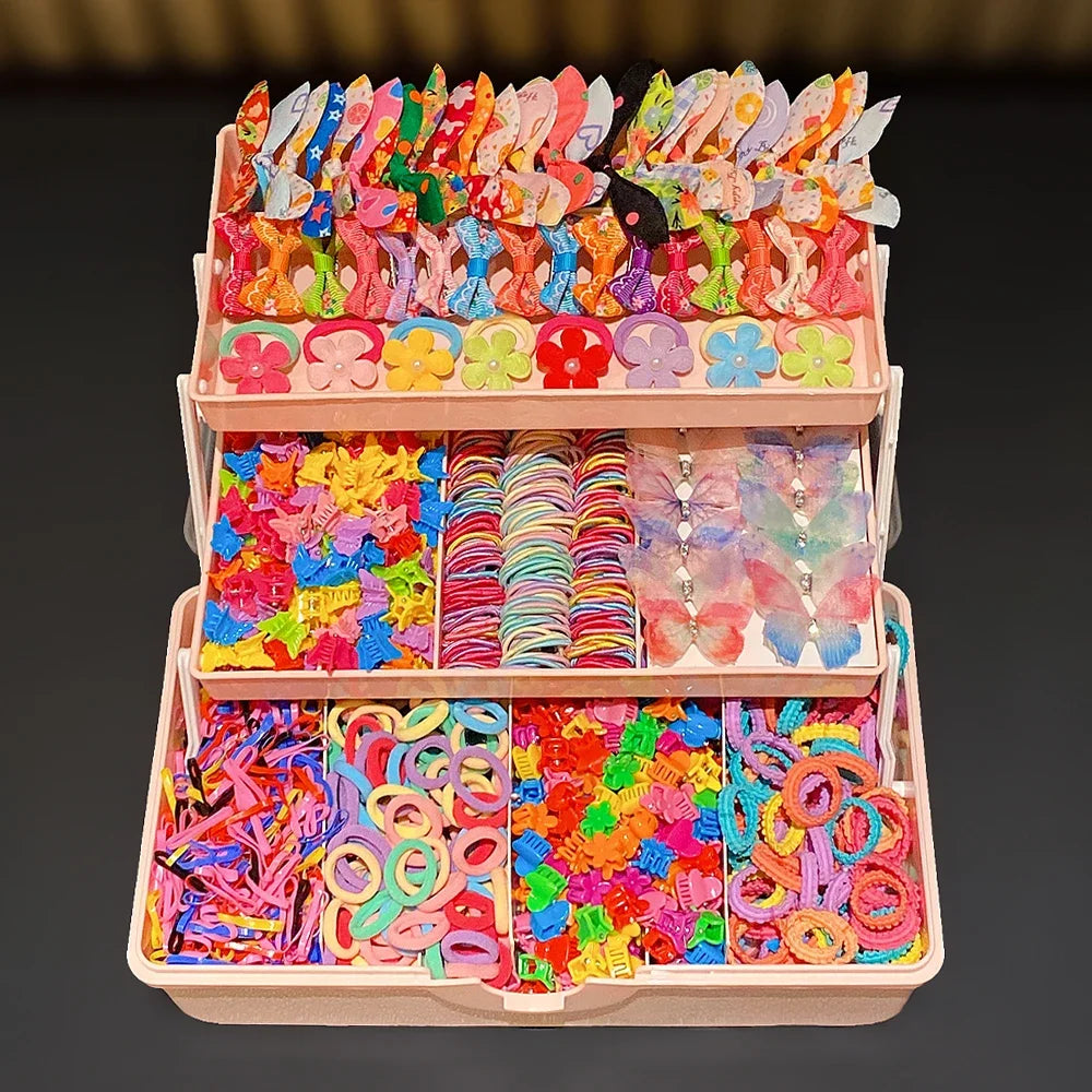 555pcs Girls Hair Accessories Set Colorful Butterfly Fashion Hair Clips Ties Elastic Bands for Daily Ponytail Fixation