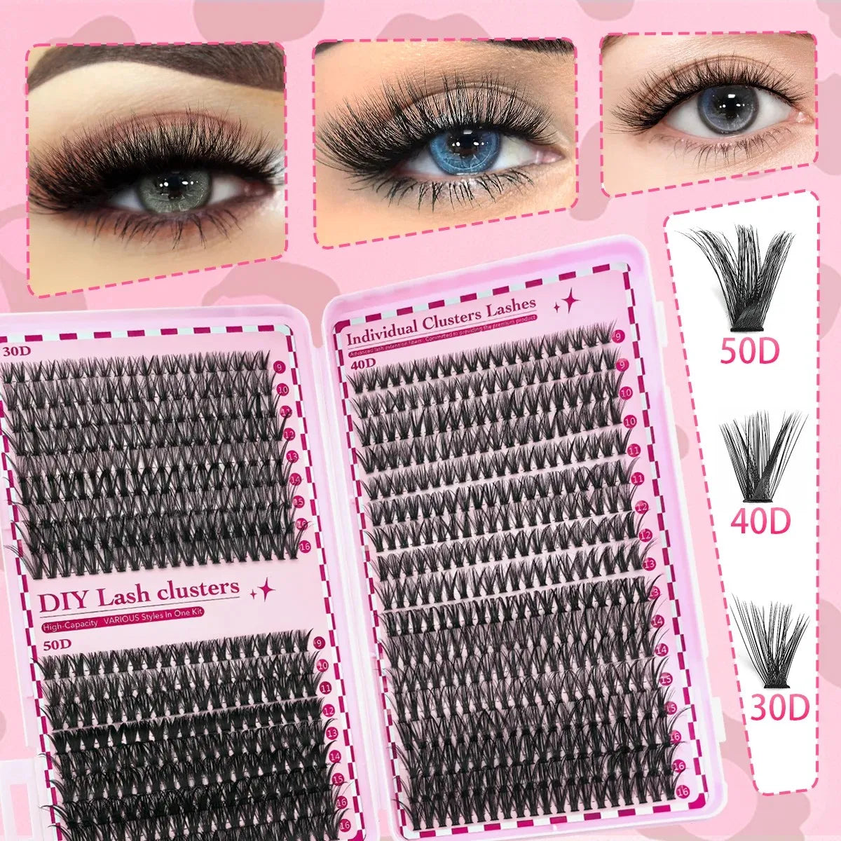 700PCS-30D/40D/50D 80D DIY Eyelash Extension Kit Mixed Length 9-16mm, D-Curl Eyelashes for DIY and Various Festive Celebrations