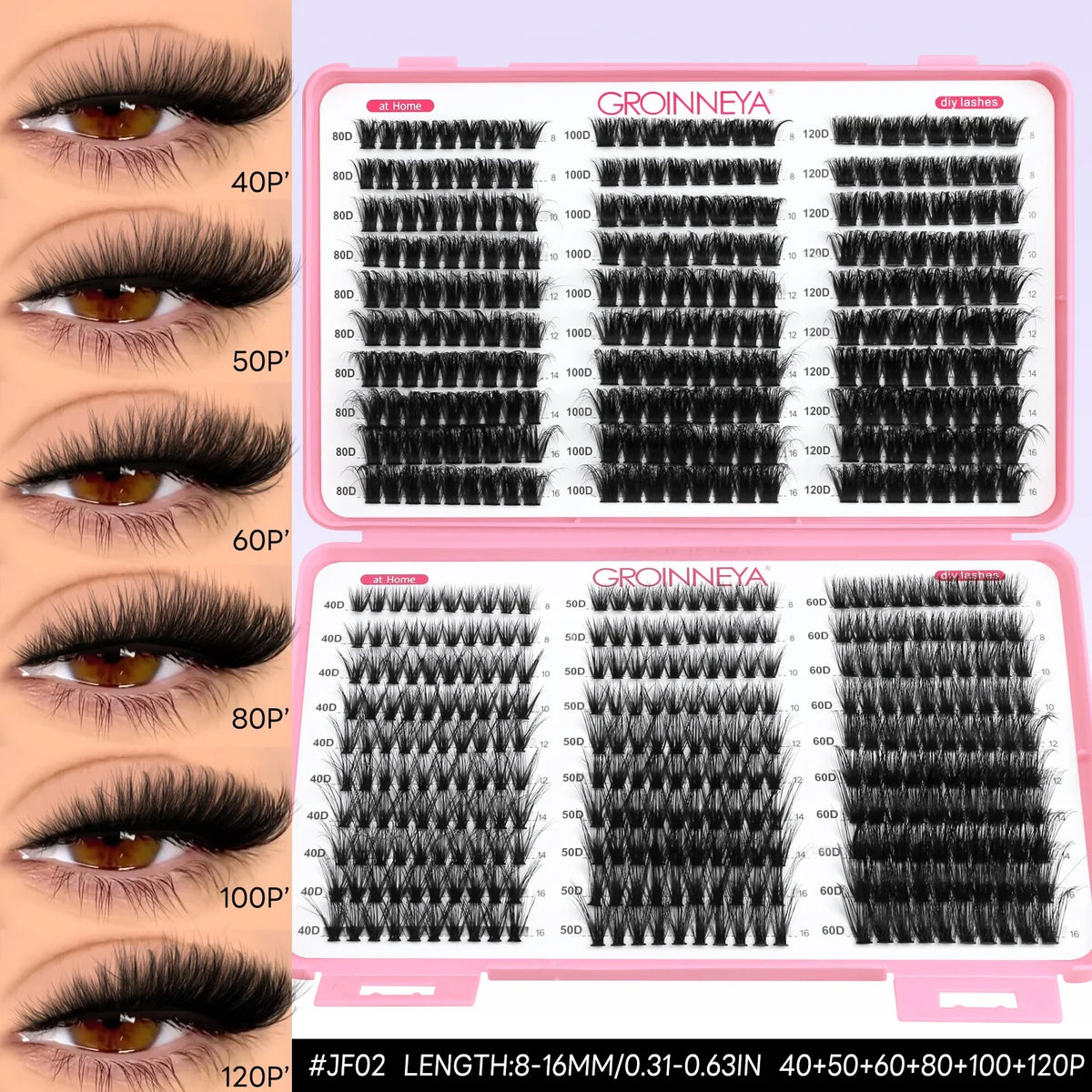 GROINNEYA Lashes Clusters Fluffy Volume Individual Lashes Clusters Eyelashes Wispy Individual Lashes Extensions DIY Eyelashes