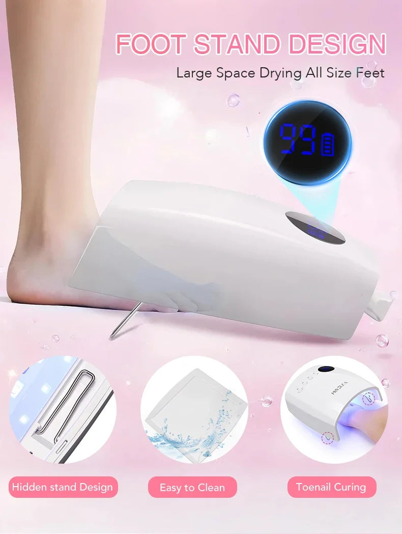 54W Cordless UV LED Nail Lamp with 30 Beads Rechargeable Professional Nail Dryer with 3 Timer Settings for Home and Salon Use