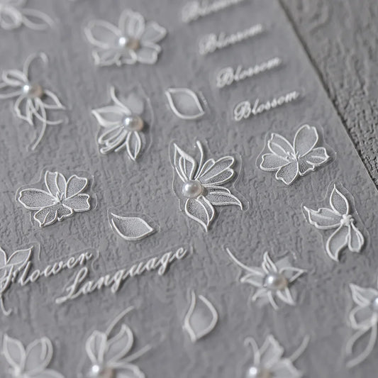 1pcs 5D Exquisite White Flower Nail Art Stickers Elegant Floral Self Adhesive Slider Blossom Decals Wedding Manicure Decoration