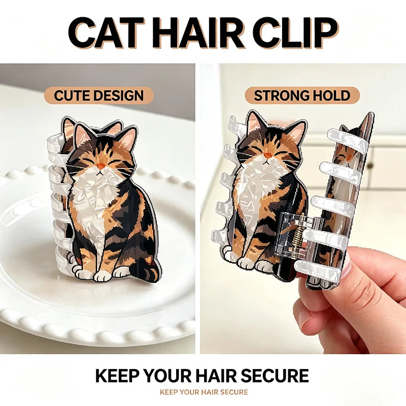 Cat Printed Hair Claw Clip Cute Calico Kitten Strong Hold 1Pc Hair Barrette Fashion Hair Accessories Birthday Gift For Cat Lover