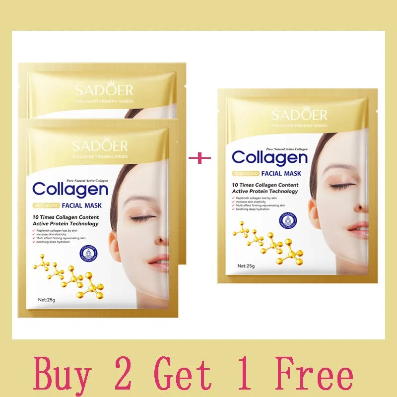 10pcs Korean Collagen Anti Wrinkle Facial Mask  Fade Fine Lines Anti Aging Firm Skin Moisturizing Brightening Skincare Mask
