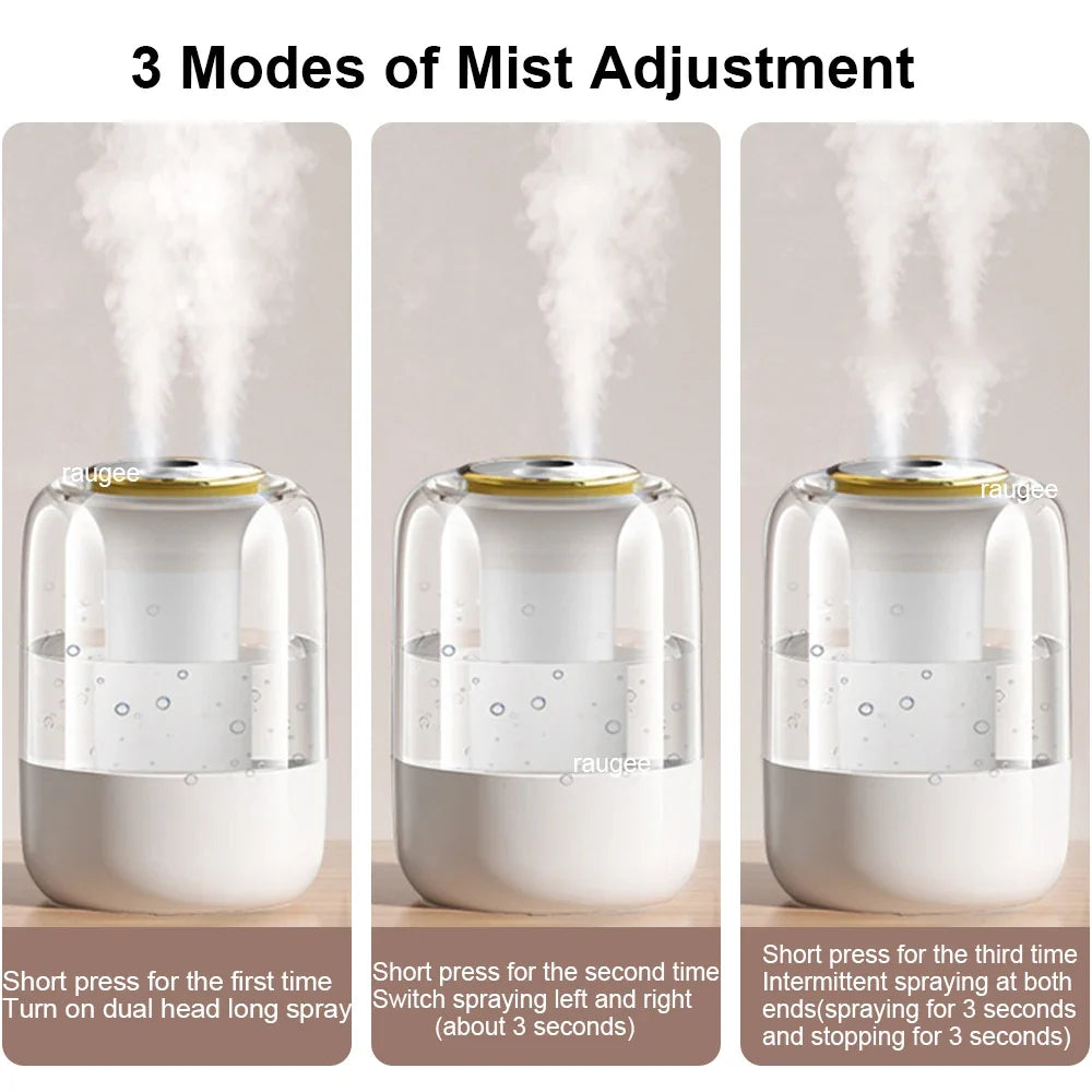 Air Humidifier Large Capacity Home Humidifier Mute Mist Maker Double Spray Usb Humidifier for Room Office with LED Night Light