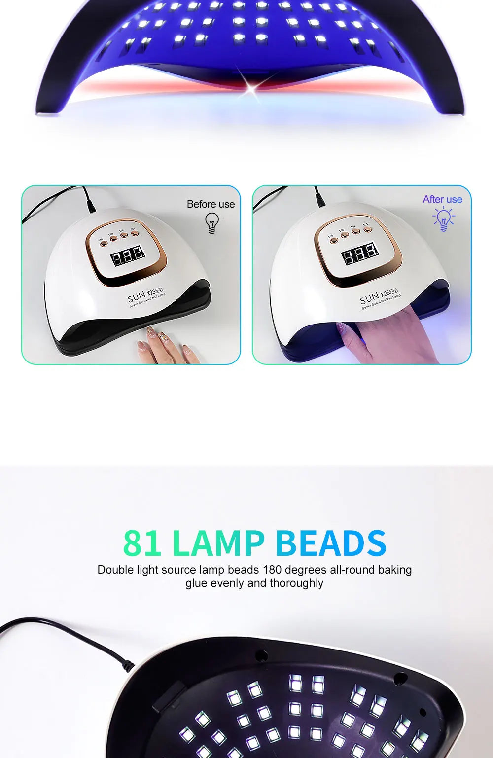 High Power 81LED UV Lamp for Nails Drying Quick Curing All Gel Nail Polish Professional Powerful UV Light Dryer Manicure Salon