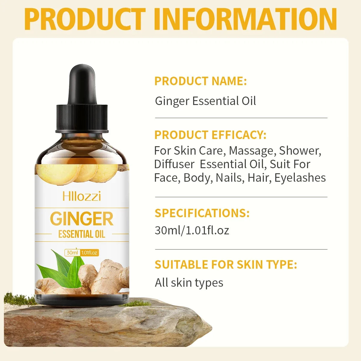 30ml Ginger Essential Oil for Scalp Care Eyelashes Nail Care Aromatherapy Humidifier Diffuser Soap Making DIY