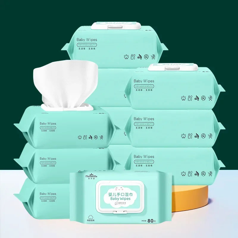 80pcs Portable Baby Hand Mouth Wet Wipes Moisturizing Gentle Cleaning Wipes For Face Hand Outdoor On The Go Skin Care For Infant