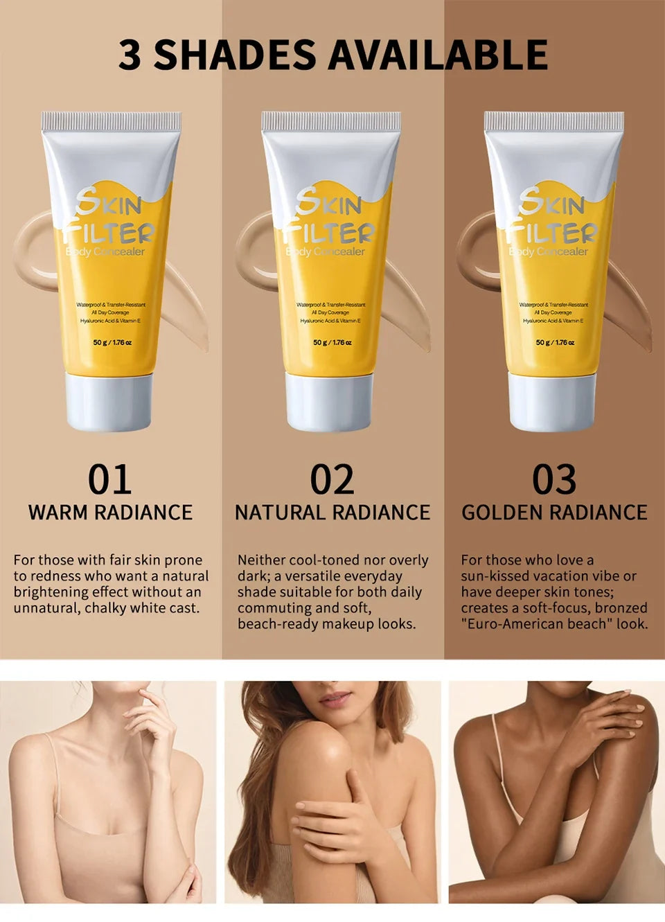 50ml Body Concealer Full Coverage Tattoo Cover Up Waterproof Hyaluronic Acid Hydrating Cover Scars Spots Veins Birthmarks Makeup