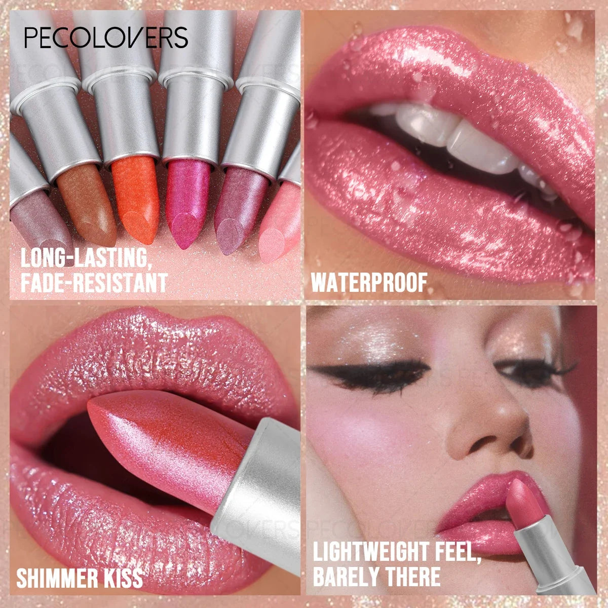 1PC Moisturizing Pearlescent Shimmer Lipstick, Glittering Purple/pink Tones, Soft Texture, Non-stick Cups, Silky, Christmas Gift