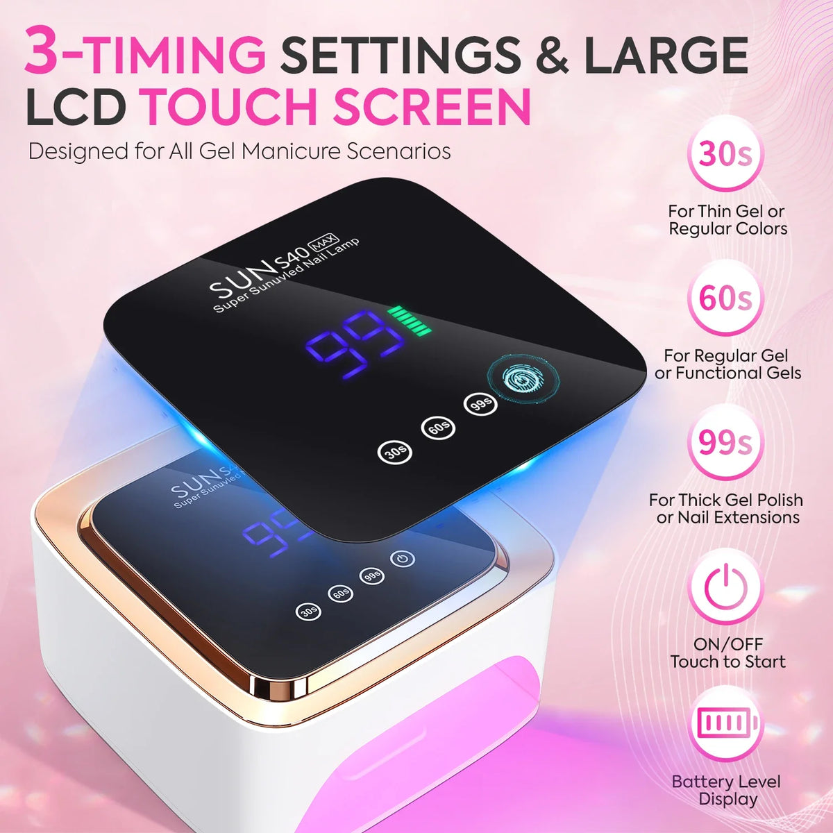 Cordless UV/LED Nail Lamp (57 Beads) – 3-Timer Settings, Detachable Base & 2000mAh Rechargeable Battery