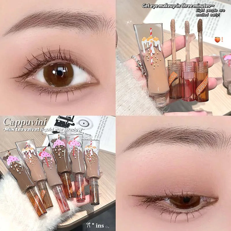 Cappuvini Velvet Liquid Eyeshadow - Muted Milk Tea Brown, Soft Matte Finish, Buildable Neutral Eyeshadow Stick for Everyday Make