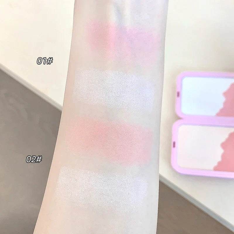Gege Bear 2-in-1 Highlighter Blush Powder With a Powder Puff Multi-functional Makeup Brightening Natural Matte Makeup