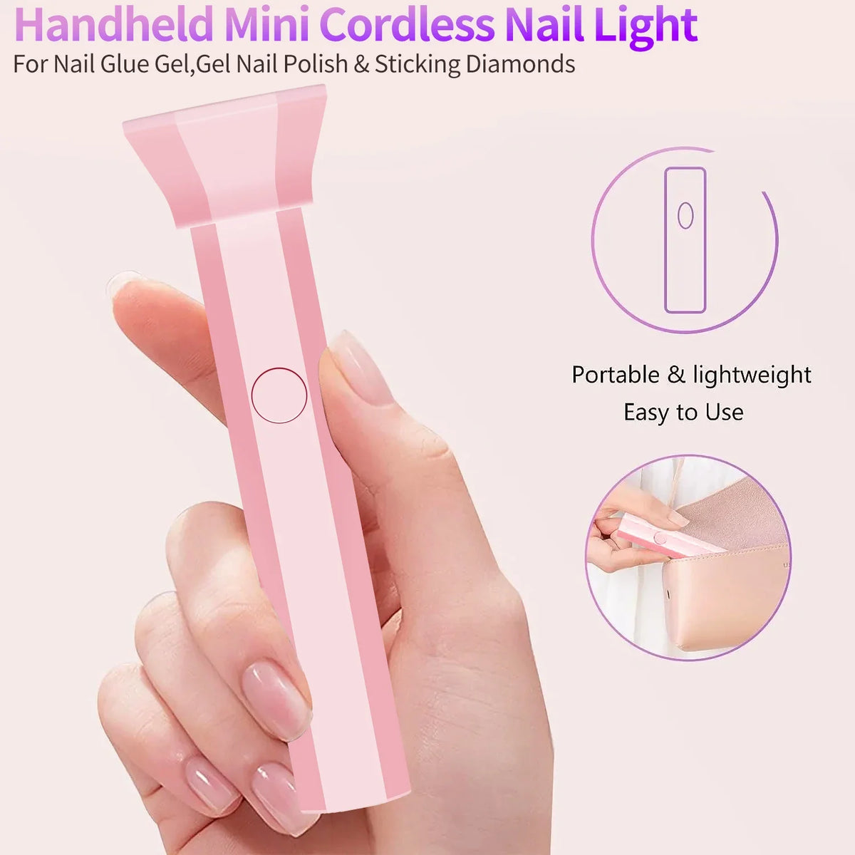 Handheld UV Light for Gel Nails Mini UV Light for Gel Nails Cordless Rechargeable Mini Nail Lamp for Fast Curing Ge