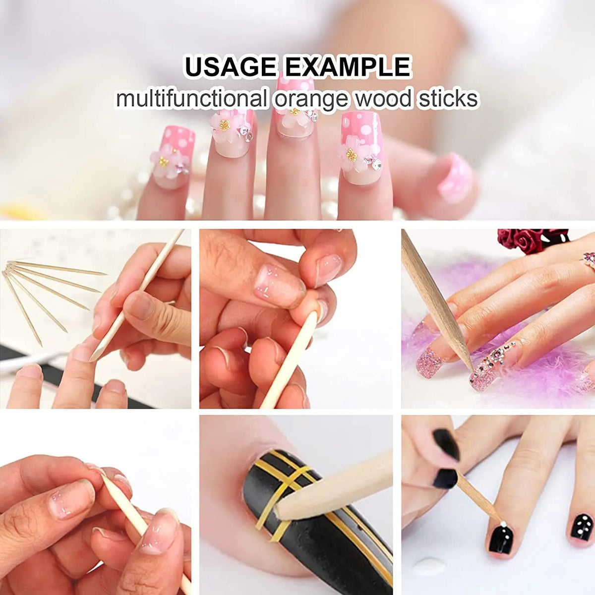 50/100/200/300pc/Set for Nail Different Sizes Orange Wood Sticks Cuticle Pusher Cuticle Remove Tool Manicure Pedicure Care Nails