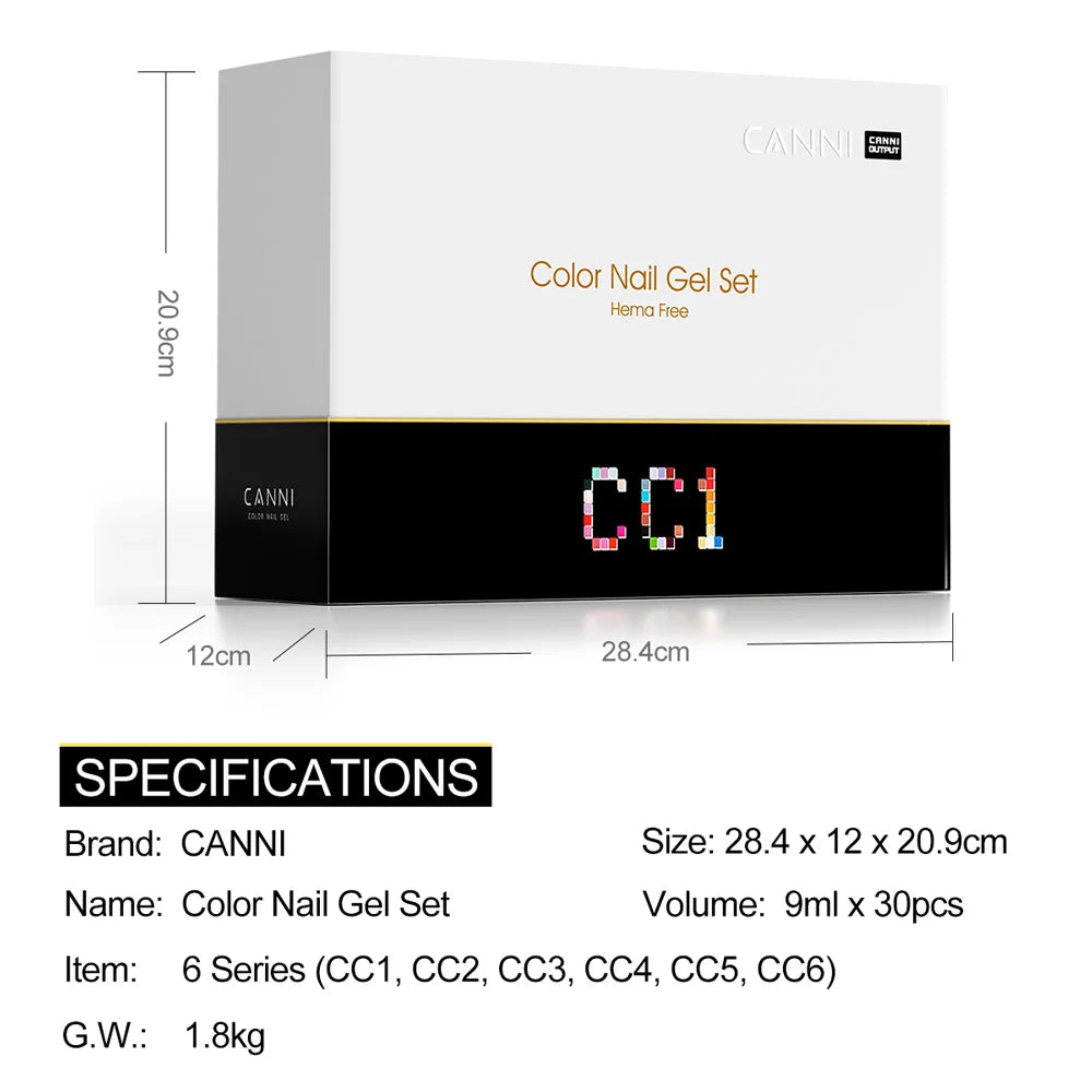 CANNI 9ML Kit Nail Gel Polish HEMA/TPO FREE Full Coverage 30pcs Color Gel Pigment Professional Nail Art Long-lasting Gel Varnish