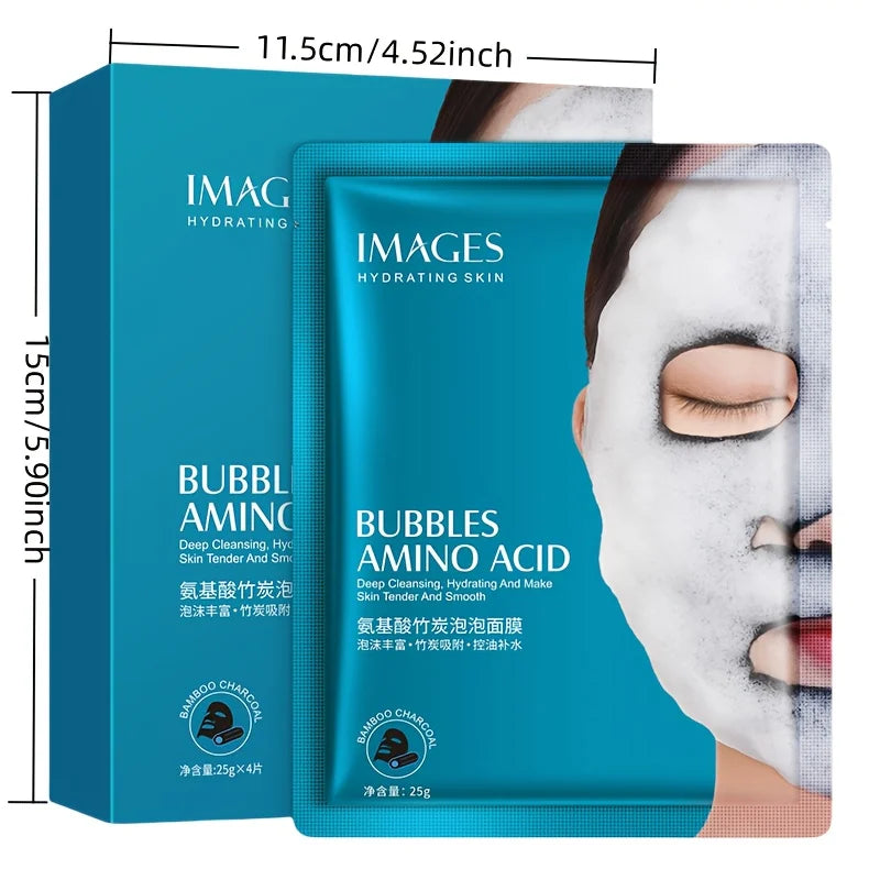 1 Box Contains 4 Pieces, Bamboo Charcoal Bubble Cleansing Mask - Hypoallergenic, Plant-Based Fiber, Deep Moisturizing and Purifying Mask, Suitable for All Light Beige Skin Types, Unisex, Multifunctional Skincare Product