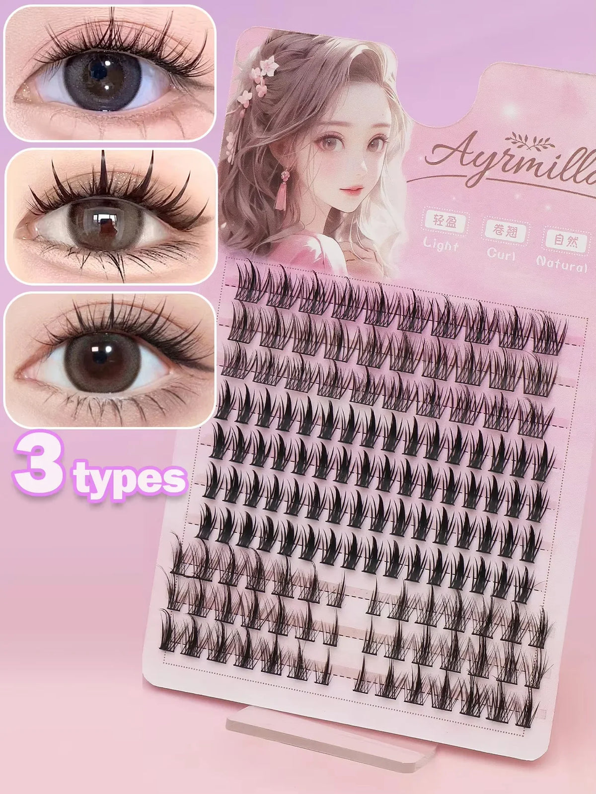 Ayr 80PCS C Curl Brown Style Eyelash Extension Winged Individual Lashes Natural Segmented Eyelash Bundles Makeup Tools