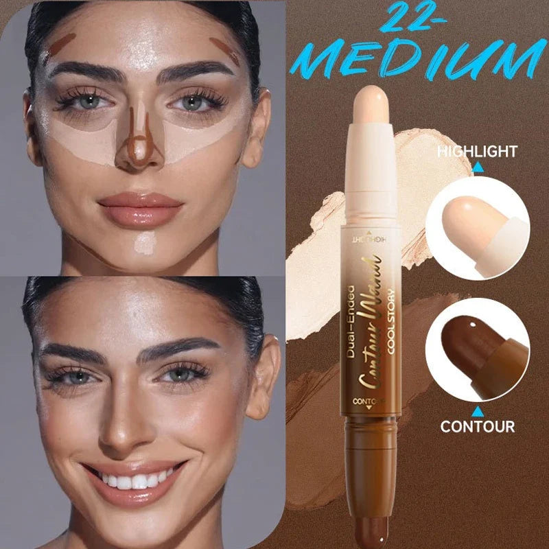 Contour Stick Double-Ended Highlight and Shadow Cream Waterproof Full Coverage Concealer Natural  Face Contour Concealers Makeup