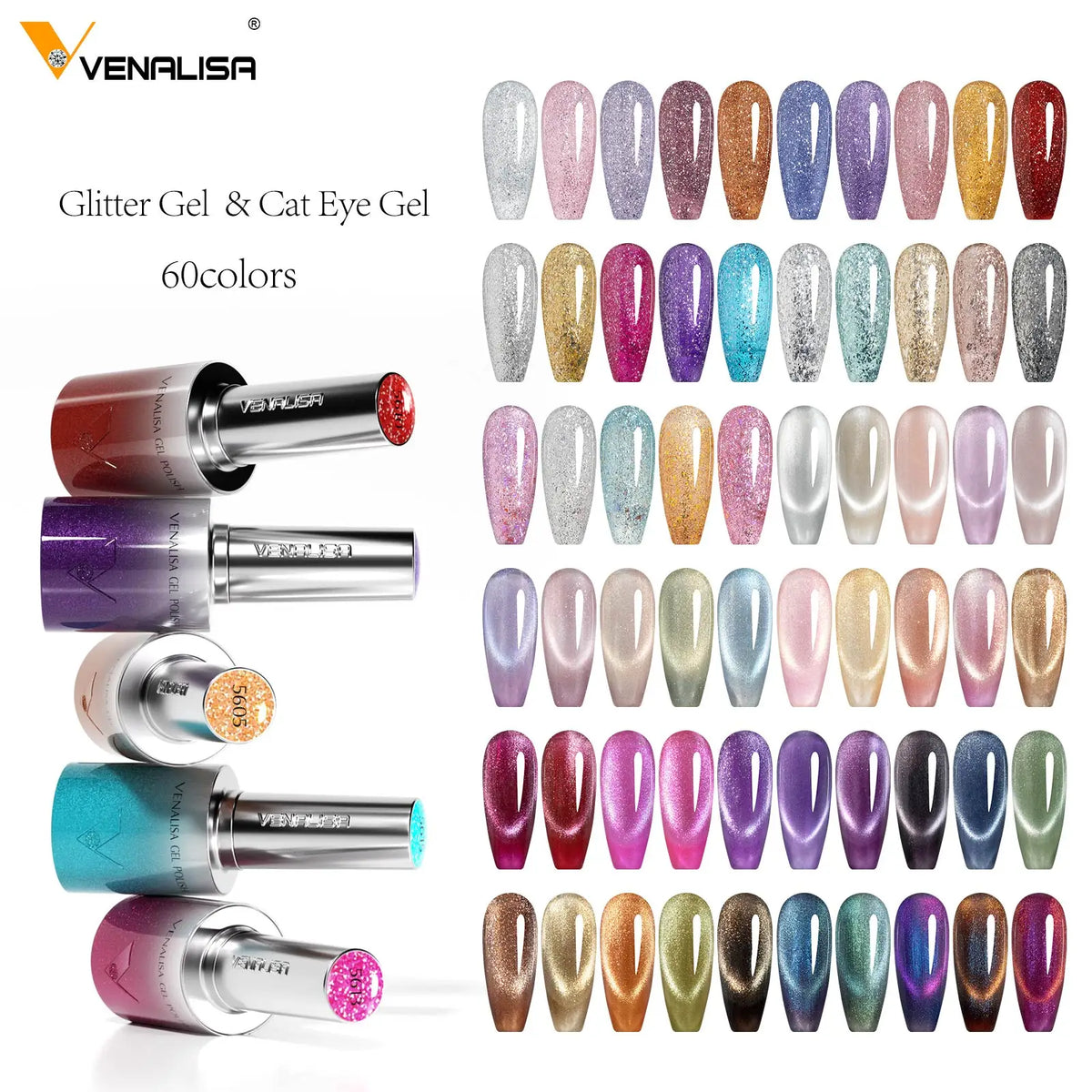 1/5pcsVenalisa Hema/TPO Free Cat Eye Gel Magnet Ultra Flash Nail Gel Polish Diamond Sparkle Soak Off UV LED Varnish Nail Gel
