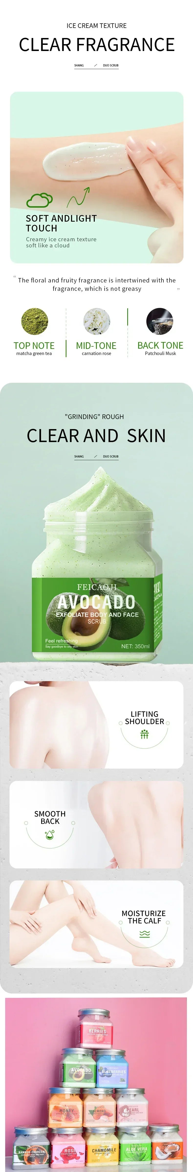 Body Fragrance Scrub 350ML Exfoliating Bodyscrub Bath Salt Rice Shower Gel Coffee