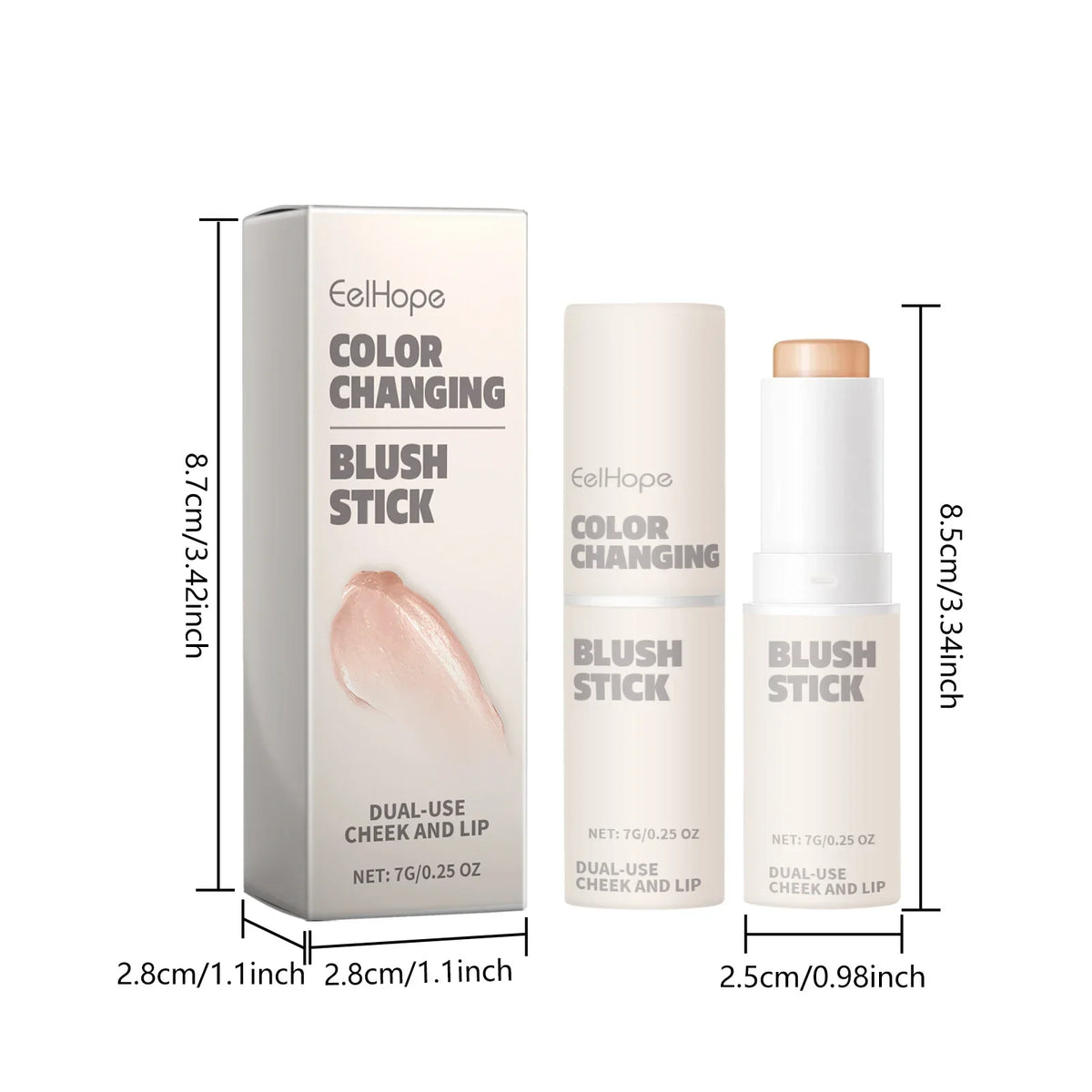 Color Changing Blush Stick pH Reacting Milk Jelly Tint Lip and Cheek Stain Transparent Moisturizing Dewy Finish Makeup Stick