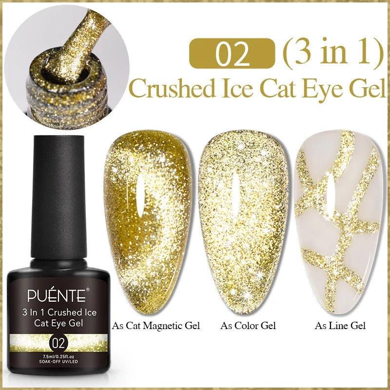 7.5ML Aurora Starlit Cat Eye Gel Nail Polish Rainbow Glitter Galaxy Cat Magnetic Nail Art Gel Soak Off UV Semi-Permanent Varnish