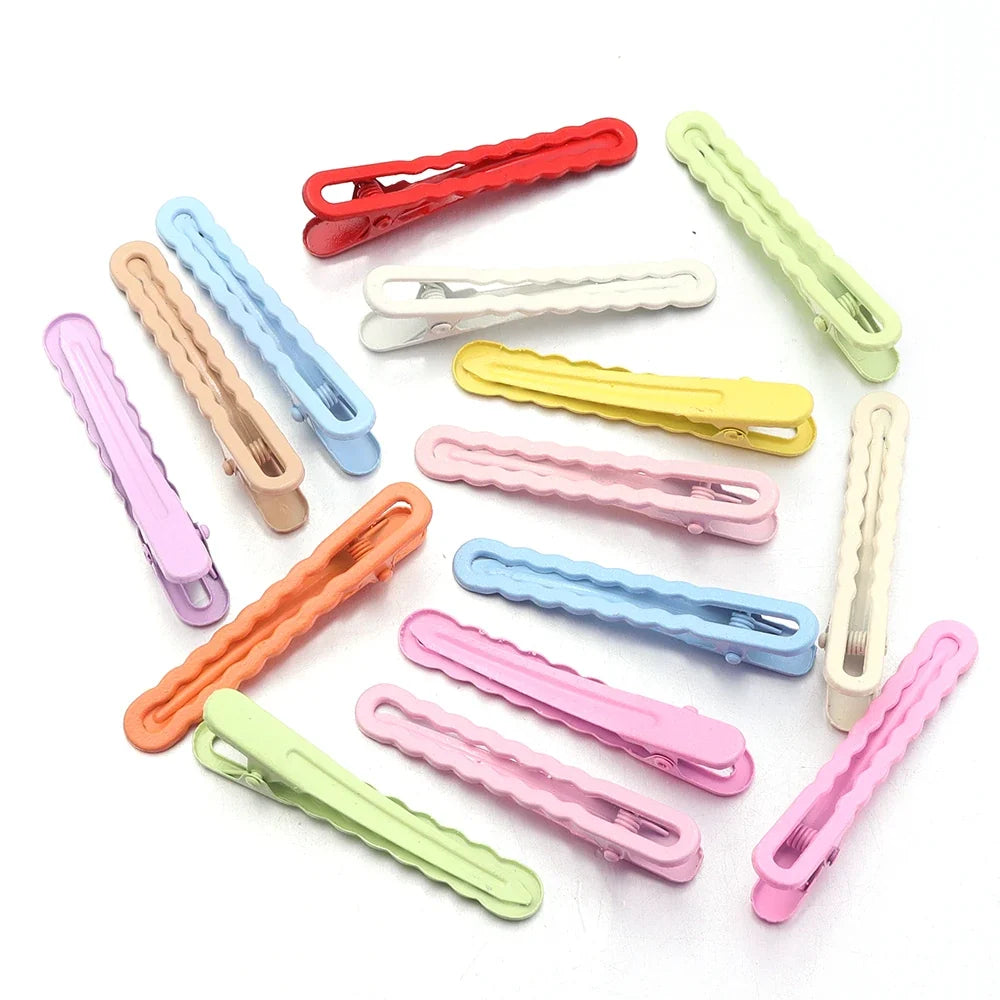 50pcs 6cm Candy Colored Hair Clips Women Girls Metal Hairpins Hollow Bangs Side Clip for Makeup Hair Styling Hairgrip Wholesale