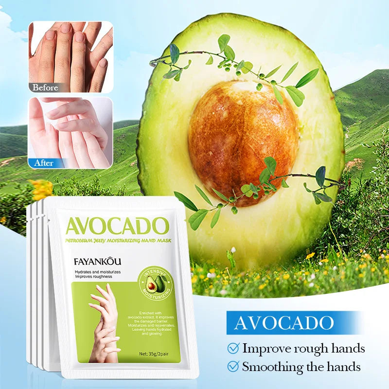 5 Pairs Avocado Moisturizing Hand Mask Hands Remove Dead Skin Rejuvenating Nourishing Hydrating Hand Skin Care Products