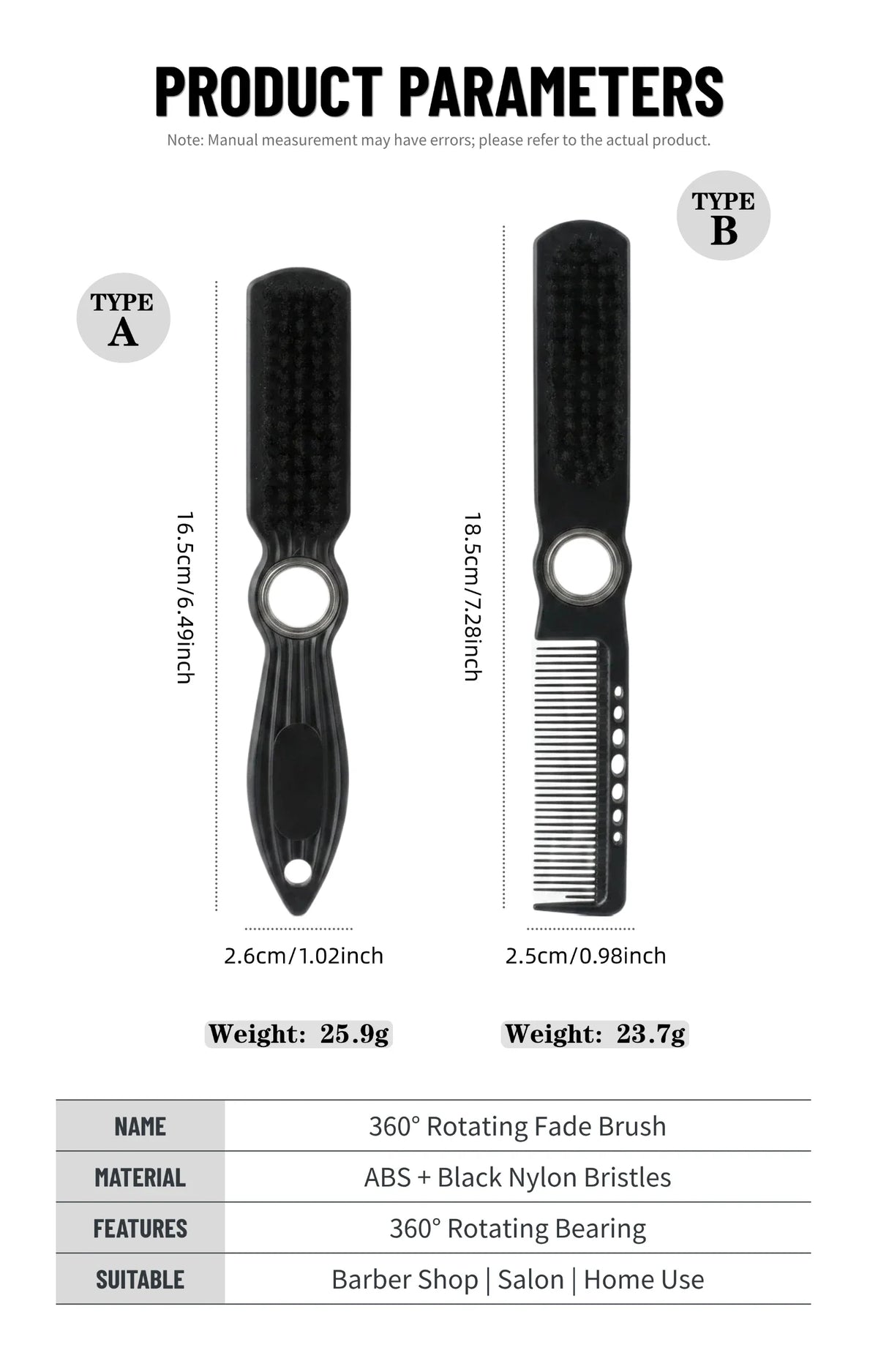 1/3PCS New Pro Spinning Barber Fade Brush Combs Dual-Sided Salon Styling Tools For Hair Removal Neck Duster Cleaning Brushes