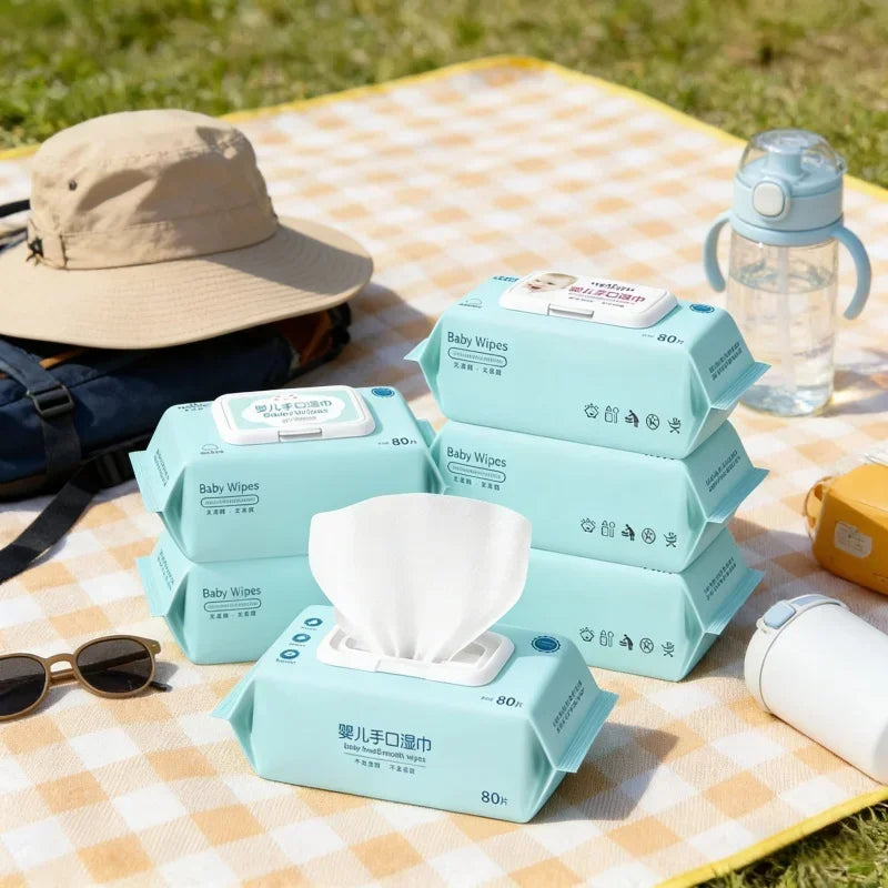 80pcs Portable Baby Hand Mouth Wet Wipes Moisturizing Gentle Cleaning Wipes For Face Hand Outdoor On The Go Skin Care For Infant
