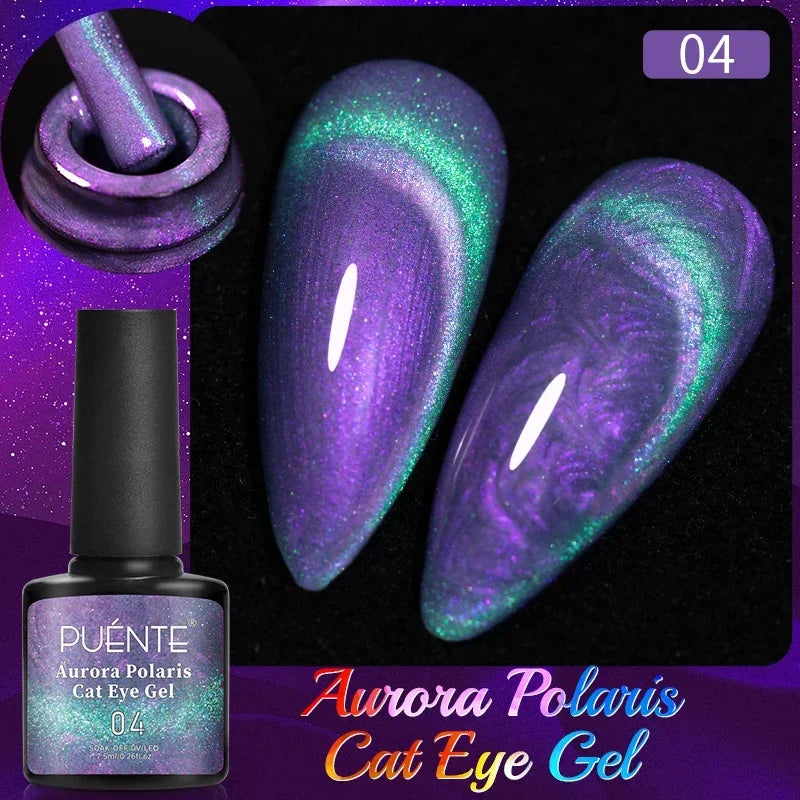 7.5ML Aurora Starlit Cat Eye Gel Nail Polish Rainbow Glitter Galaxy Cat Magnetic Nail Art Gel Soak Off UV Semi-Permanent Varnish