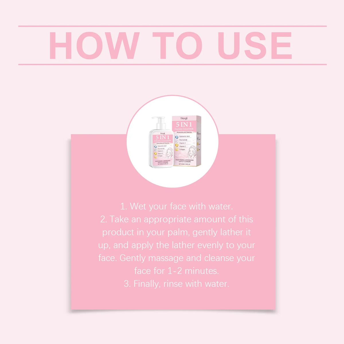 HOYGI Hydrolyzed Collagen Facial Cleanser Foam Deep Cleaning Remove Acne Oil Control Gentle Exfoliating Shrink Pores Face Wash