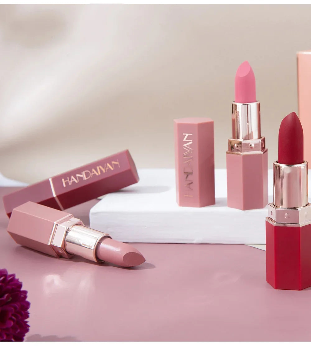 Handaiyan 6 Colors Matte Waterproof Velvet Nude Lipstick Sexy Red Brown Pigments Makeup Long Lasting Lipstick Woman