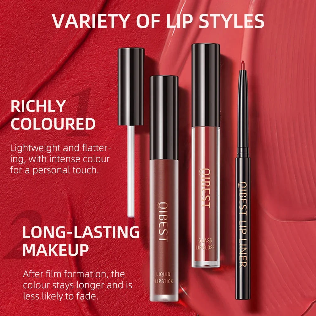 3pcs Matte Liquid Lipstick+Lip Liner Set Lip Glaze Makeup Nude Black Red Velvet Lip Gloss Long Lasting Lip Tint Cosmetics Kits