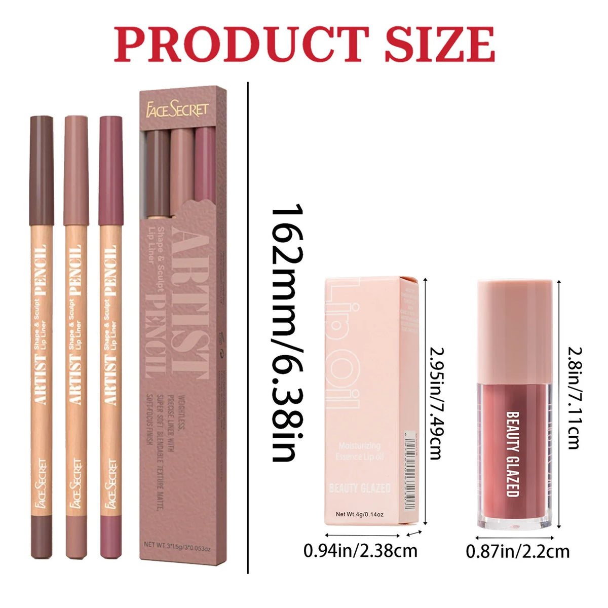 4Pcs Lip Liner & Lip Gloss Set Waterproof Long-lasting Smudge-proof Smooth Daily Lip Makeup Kit
