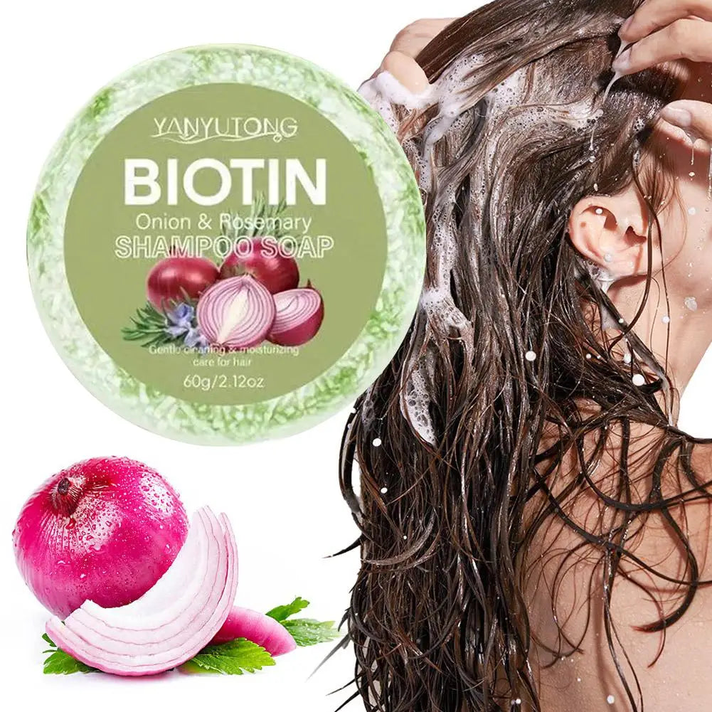 60g Onion and Biotin Shampoo Soap for All Hair Types Moisturizing Smoothing Rosemary Camellias Extract Hair Care