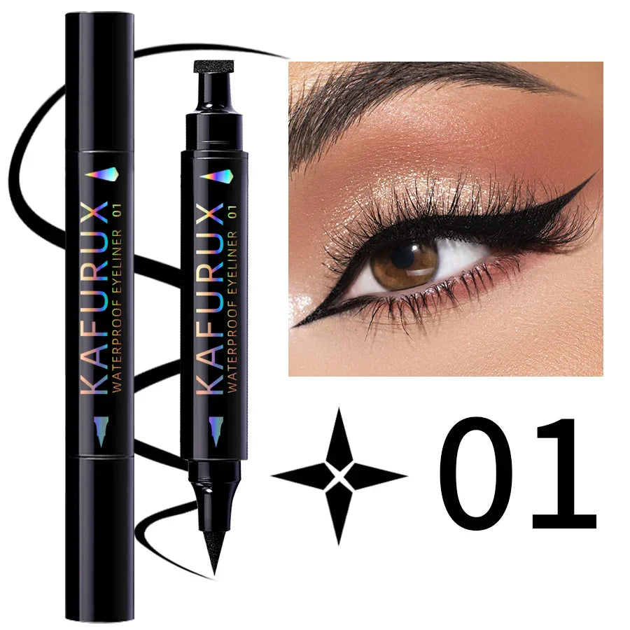 3 Colors Double Head Star Seal Eyeliner Waterproof Stamp Pen Black Blue Purple Eye Liner Pencil Fast Drying Lazy Eye Makeup