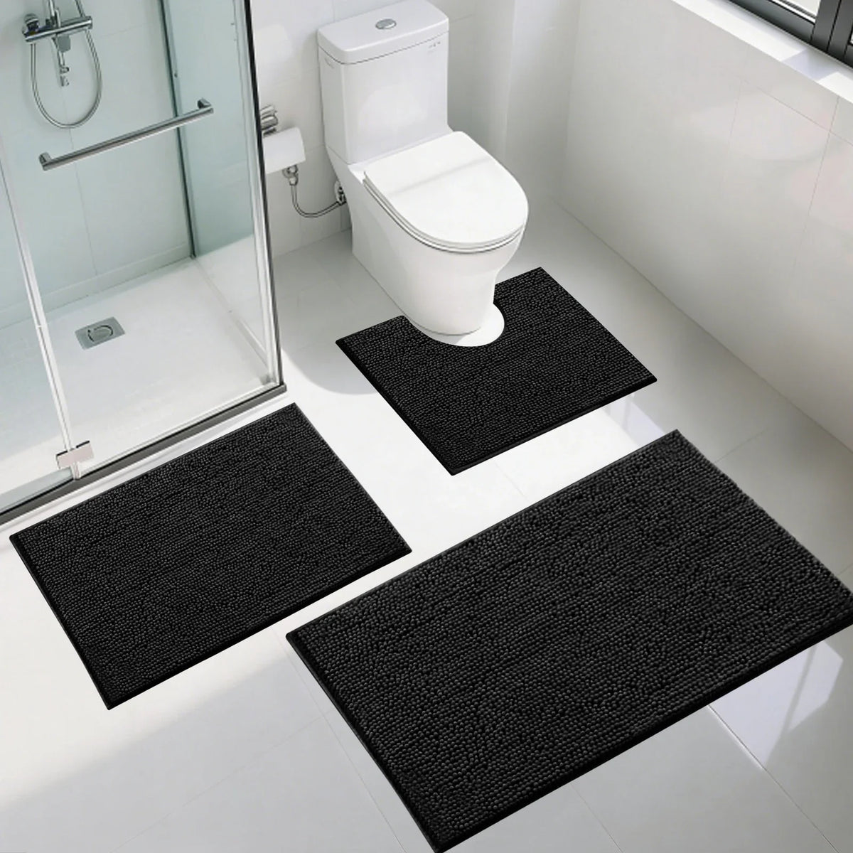 Chenille Bath Mat Non-Slip Super Absorbent Bathroom Mat Soft Fluffy Bath Rugs for Bathroom Machine Washable Bathroom Floor Mats