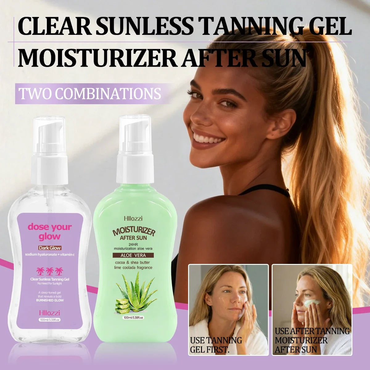 CLEAR SUNLESS TANNING GEL (DARK GLOW) MOISTURIZER AFTER SUN,Moisturizes and nourishes the skin, long-lasting bronze color