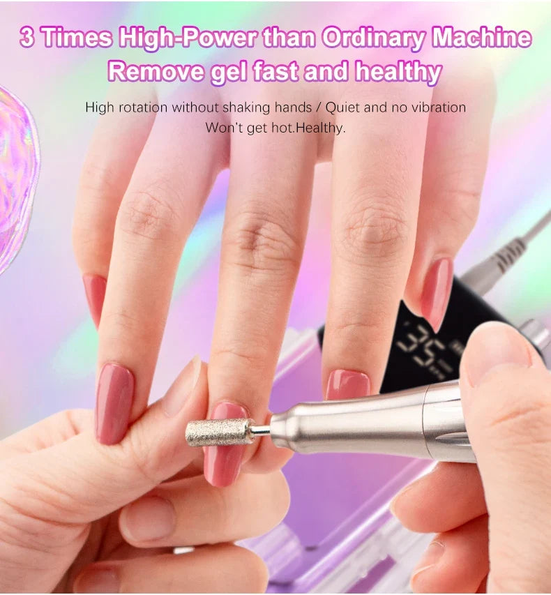 Coreless Motor Handle 35000RPM Portable Professional Nail Drill with Desktop Base 35K Cordless Battery Wireless Powerful Wave