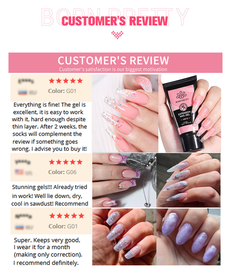 BORN PRETTY 30ml Acrylic Gel For Nail Extension Nude Clear White Color Quick Building Prolong Manicure Nail Art Hard Gel Varnish