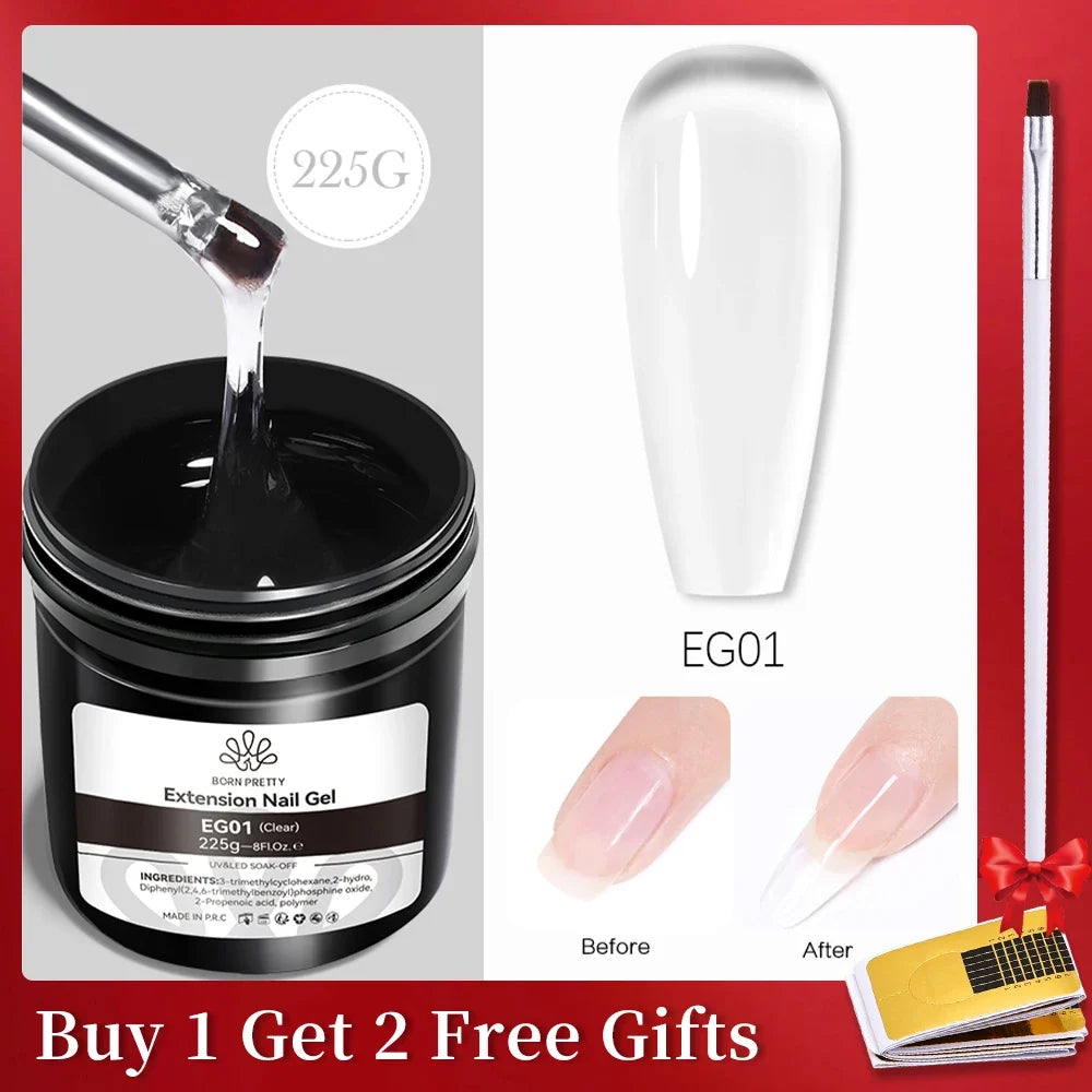 BORN PRETTY 225g Nail Extension Gel Jelly White Pink Clear Gel Nail Polish Quick Extending UV Nail Hard Gels Soak Off Gel Varnis
