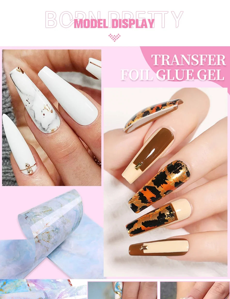 BORN PRETTY Transfer Foil Nail Gel Polish Semi-Permanant Varnish For Adhesive Sticker Nail Glue Soak Off UV LED Gel Nail Art Man