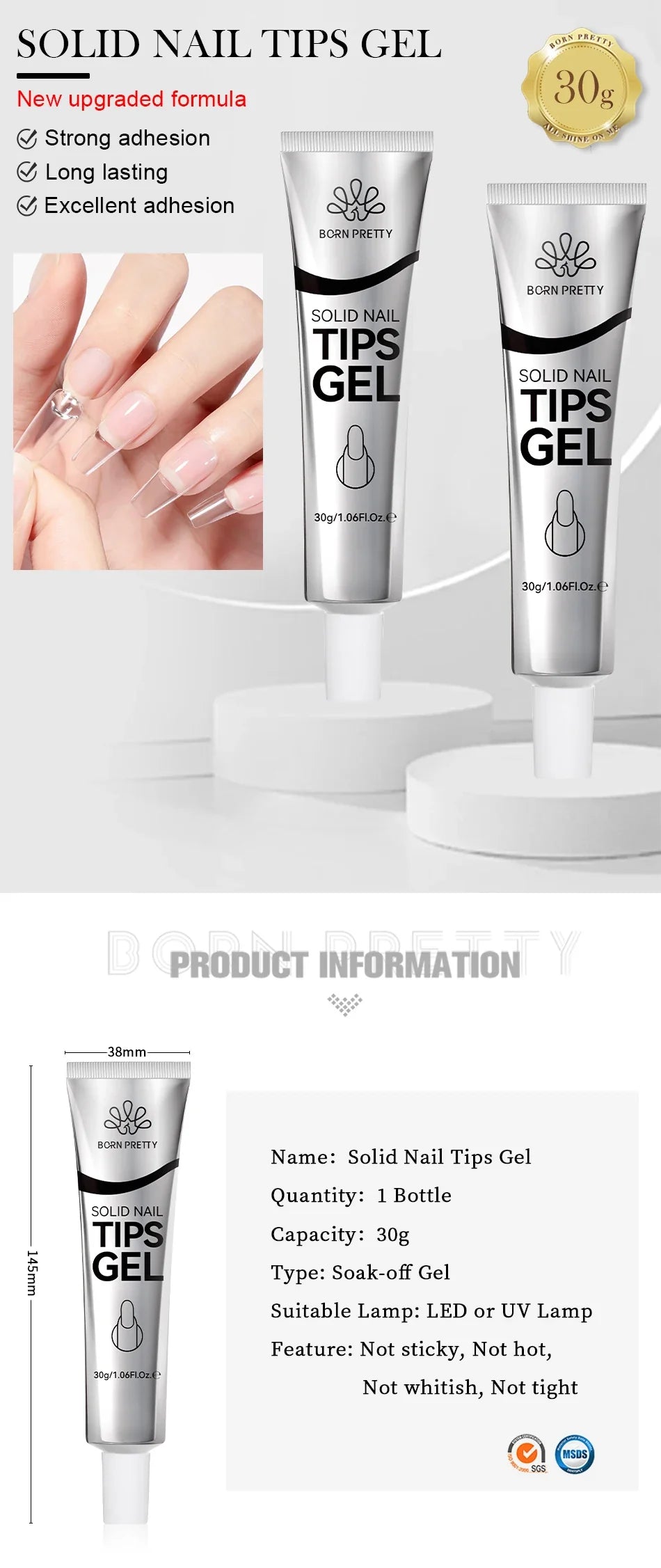 BORN PRETTY 30ml Nail Tips Glue Gel Strong Adhesive Nail Glue For False Nail Tips And Press On Nails DIY Rhinestone And Gem