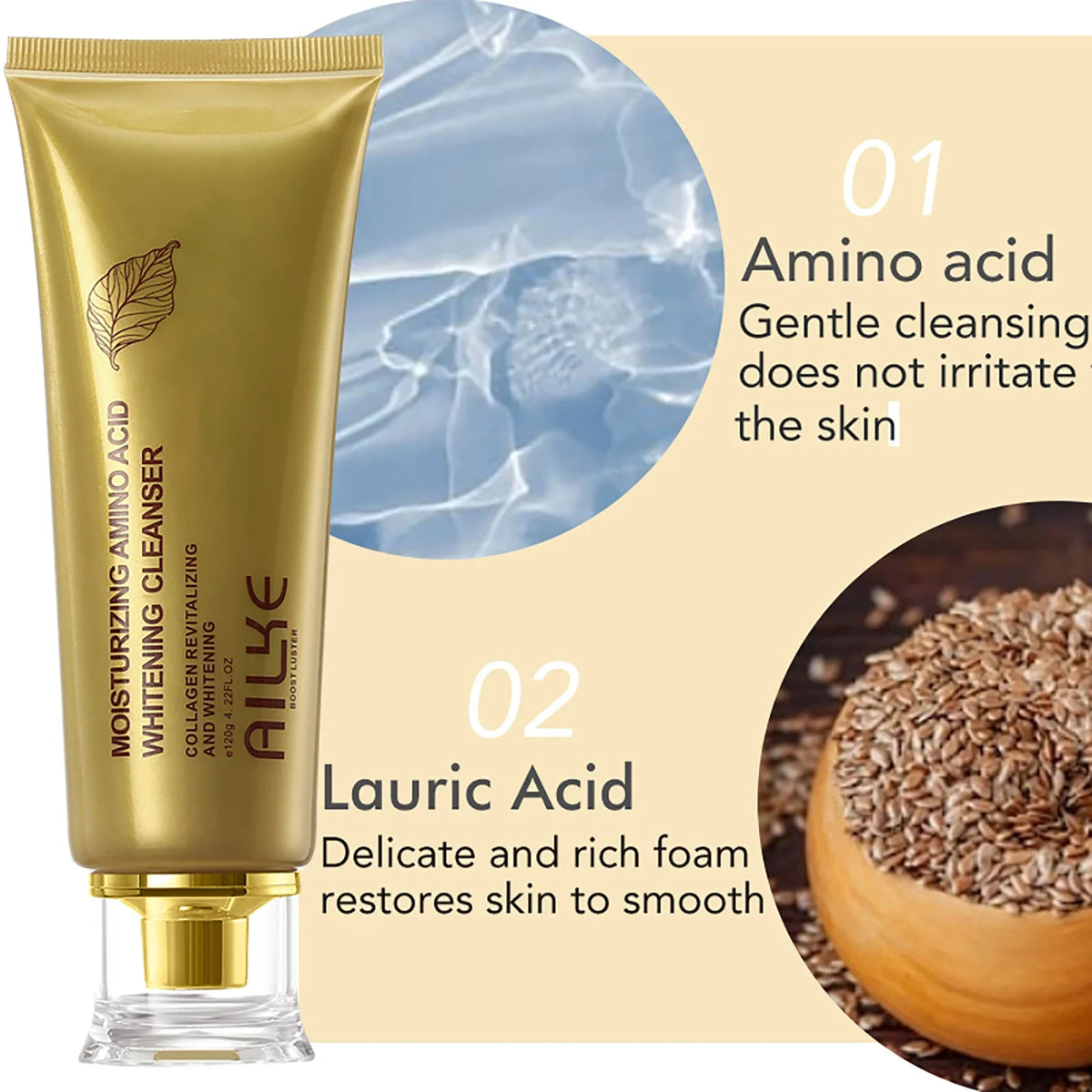 AILKE Amino Acid Whitening Facial Cleanser, Deeply Clean Skin, Reduce Dark Spots, Stains, Oil Control, Anti Acne, Blackheads