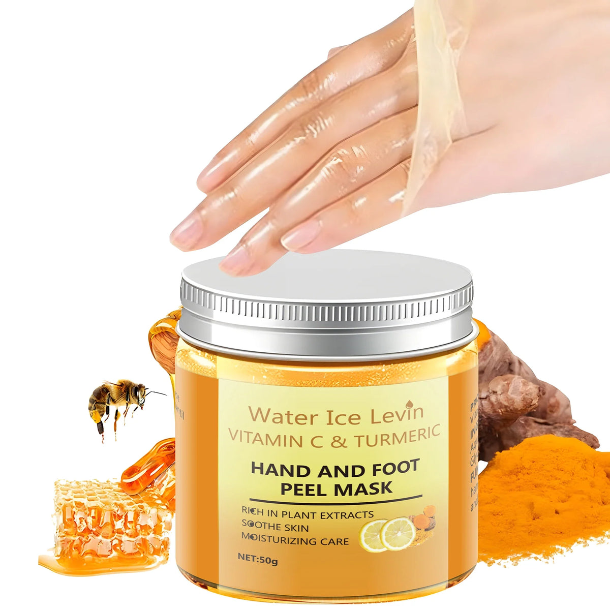 50g Turmeric Vitamin C Hand and Foot Mask, Plant-Based Care, Moisturizing and Nourishing, Apply and Wash Off Immediately, Smooths and Repairs, Lightens Skin, Nourishes, and Freshens Skin in One Step