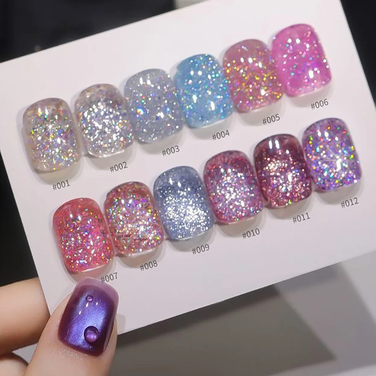 1-12pcs WS Summer Autumn Nails Flashing Reflective Disco Pink Blue White Broken Diamond Gel Nail Polish Nail Art Nail Supplies