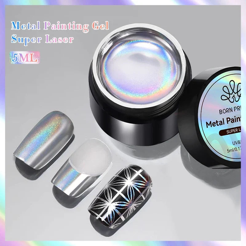 BORN PRETTY Super Holos Metallic Painting Nail Gel for Nails Soak Off Holographics Laser Gel Polish Gold Silver Paint Gel 5ml